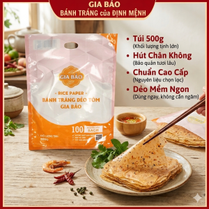 Bánh tráng dẻo tôm Túi 500G cao cấp dẻo mềm ngon thương hiệu đẳng cấp hàng đầu bánh tráng Gia Bảo